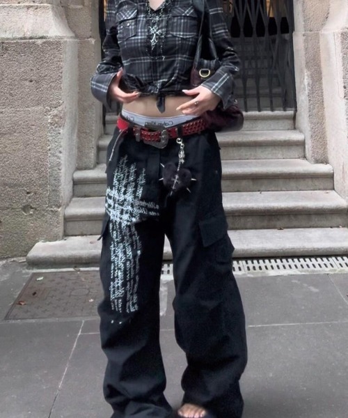 セール】十字架英字プリントデニムワイドパンツ（デニムパンツ