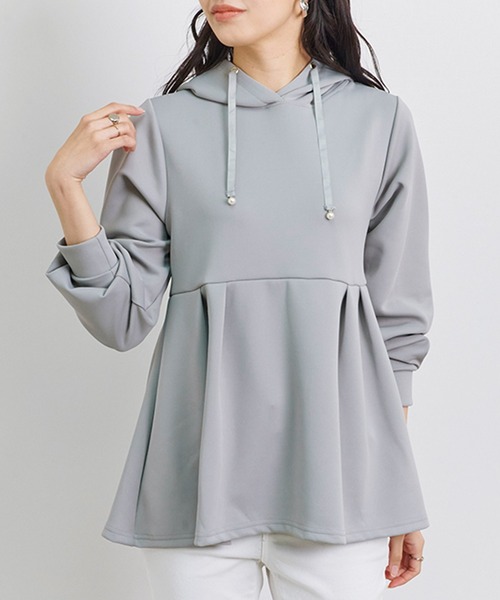 Fizz（フィズ）の「パール付きダンボールペプラムパーカー（パーカー・レディース・アイボリー/ブラック/チャコール/グレー・L/M）」の3枚目の写真