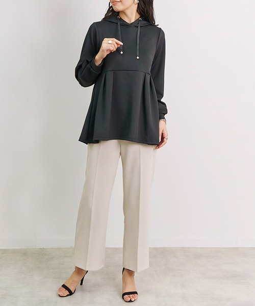 Fizz（フィズ）の「パール付きダンボールペプラムパーカー（パーカー・レディース・アイボリー/ブラック/チャコール/グレー・L/M）」の5枚目の写真