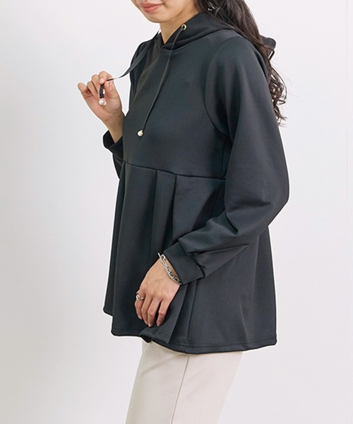 Fizz（フィズ）の「パール付きダンボールペプラムパーカー（パーカー・レディース・アイボリー/ブラック/チャコール/グレー・L/M）」の6枚目の写真