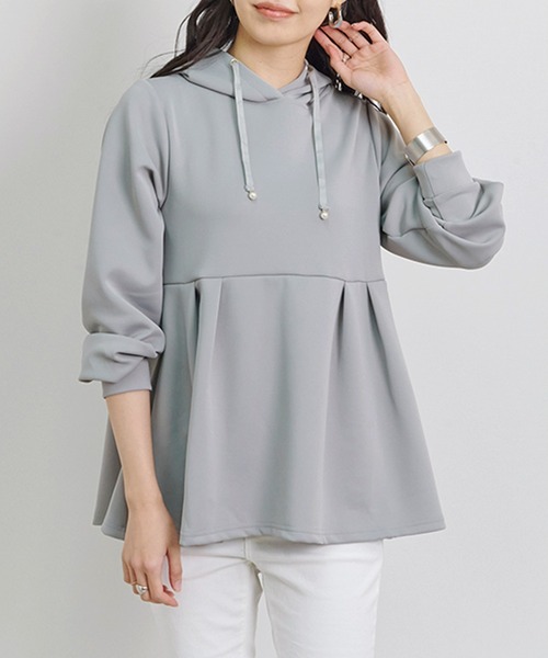 Fizz（フィズ）の「パール付きダンボールペプラムパーカー（パーカー・レディース・アイボリー/ブラック/チャコール/グレー・L/M）」の8枚目の写真