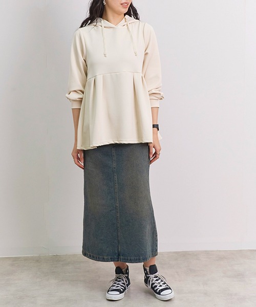 Fizz（フィズ）の「パール付きダンボールペプラムパーカー（パーカー・レディース・アイボリー/ブラック/チャコール/グレー・L/M）」の10枚目の写真