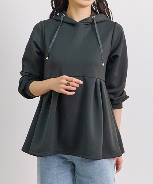 Fizz（フィズ）の「パール付きダンボールペプラムパーカー（パーカー・レディース・アイボリー/ブラック/チャコール/グレー・L/M）」の14枚目の写真