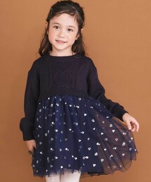 SLAP SLIP（スラップスリップ）の「ニット×チュールハートたっぷり切替ワンピース(80~130cm)（ワンピース・キッズ）」