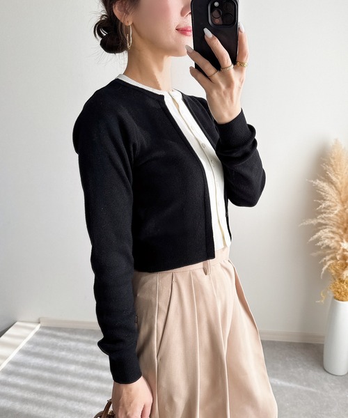 &. NOSTALGIA（アンドドットノスタルジア）の「【ZOZO限定】フェイクレイヤードカーディガン（カーディガン/ボレロ・レディース・ブラック/グレー・M）」の8枚目の写真