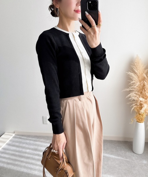 &. NOSTALGIA（アンドドットノスタルジア）の「【ZOZO限定】フェイクレイヤードカーディガン（カーディガン/ボレロ・レディース・ブラック/グレー・M）」の7枚目の写真