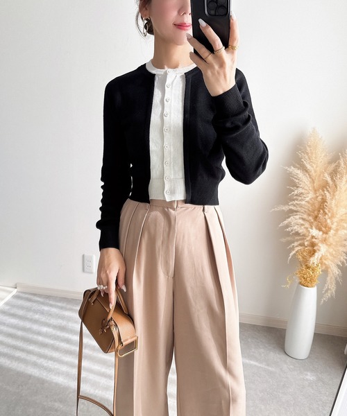 &. NOSTALGIA（アンドドットノスタルジア）の「【ZOZO限定】フェイクレイヤードカーディガン（カーディガン/ボレロ・レディース・ブラック/グレー・M）」の6枚目の写真