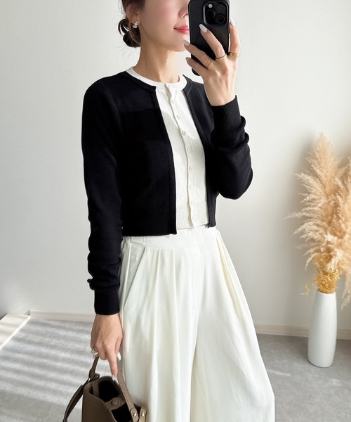 &. NOSTALGIA（アンドドットノスタルジア）の「【ZOZO限定】フェイクレイヤードカーディガン（カーディガン/ボレロ・レディース・ブラック/グレー・M）」の15枚目の写真