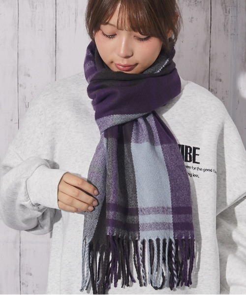 セール】《チェック柄×フリンジ》レディース マフラー ストール 春夏