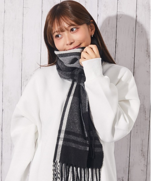 セール】《チェック柄×フリンジ》レディース マフラー ストール 春夏