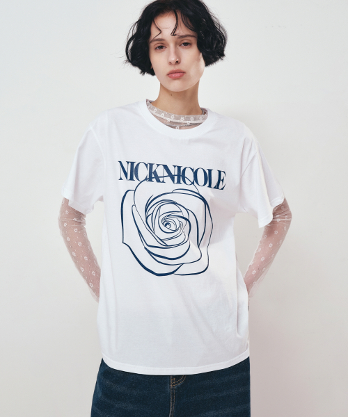 NICK&NICOLE(ニックアンドニコール)の「BIG ROSE SLEEVE TOP_WHITE NAVY(Tシャツ/カットソー・レディース・その他・FREE)」の2枚目の写真
