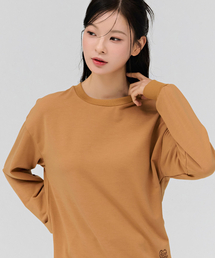 女性ルーズフィットデイリー起毛マンツーマンTシャツ-キャメル