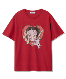 ベティブープハートバーストオーバーサイズ半袖Tシャツ_レッド