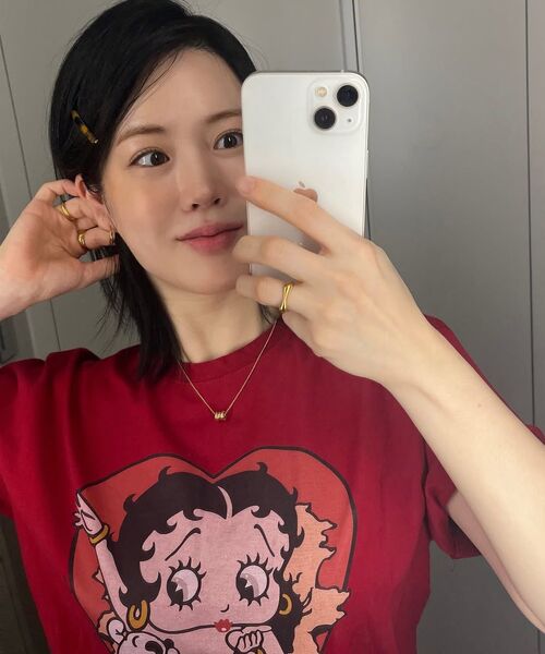 CNVS（ベティ ブープ）の「ベティブープハートバーストオーバーサイズ半袖Tシャツ_レッド（Tシャツ/カットソー・レディース・レッド・ONE）」の6枚目の写真