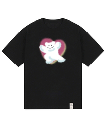 [ユニセックス]スプレーベアビッグクラウドスマイル半袖Tシャツ_ブラック