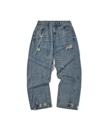 Verdnt（バーダント）の「Curved Catwash Damage Wide Denim Pants [Sand Blue]（デニムパンツ・メンズ）」