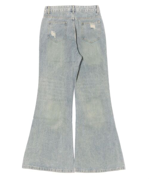 Never mind the XU（ネバーマインドザエックスユー）の「【Never mind the XU】damage flare denim pants / 【ネバーマインド ザ エックスユー】ダメージフレアデニムパンツ  <着用動画あり>（デニムパンツ・メンズ・ブルー・S/M）」の2枚目の写真
