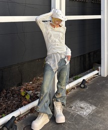 Never mind the XU | 【Never mind the XU】damage flare denim pants / 【ネバーマインド ザ エックスユー】ダメージフレアデニムパンツ  <着用動画あり>(デニムパンツ)