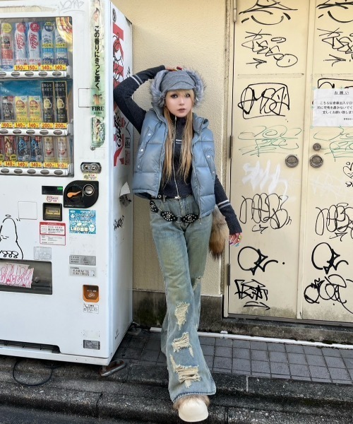 Never mind the XU（ネバーマインドザエックスユー）の「【Never mind the XU】damage flare denim pants / 【ネバーマインド ザ エックスユー】ダメージフレアデニムパンツ  <着用動画あり>（デニムパンツ・メンズ・ブルー・S/M）」の8枚目の写真