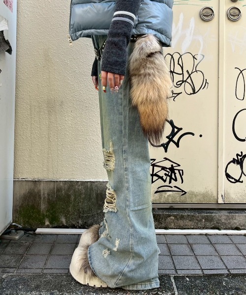 Never mind the XU（ネバーマインドザエックスユー）の「【Never mind the XU】damage flare denim pants / 【ネバーマインド ザ エックスユー】ダメージフレアデニムパンツ  <着用動画あり>（デニムパンツ・メンズ・ブルー・S/M）」の12枚目の写真