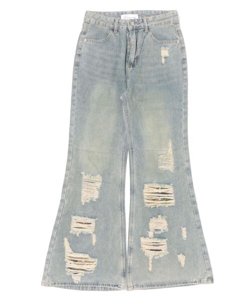 Never mind the XU（ネバーマインドザエックスユー）の「【Never mind the XU】damage flare denim pants / 【ネバーマインド ザ エックスユー】ダメージフレアデニムパンツ  <着用動画あり>（デニムパンツ・メンズ・ブルー・S/M）」の15枚目の写真