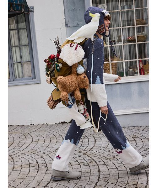 ジェラートピケ　ベアジャガードカーディガン ロングパンツ HOLIDAY】【HOMME】スキーベアジャガードロングパンツ（ルームウェア