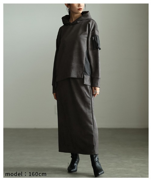 Sawa a la mode(サワアラモード)の「MA-1ポケット付きフーディスカートセットアップ(ワンピース・レディース・ダークカーキ/チャコールグレー・FREE)」の16枚目の写真