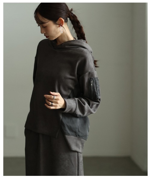 Sawa a la mode(サワアラモード)の「MA-1ポケット付きフーディスカートセットアップ(ワンピース・レディース・ダークカーキ/チャコールグレー・FREE)」の21枚目の写真