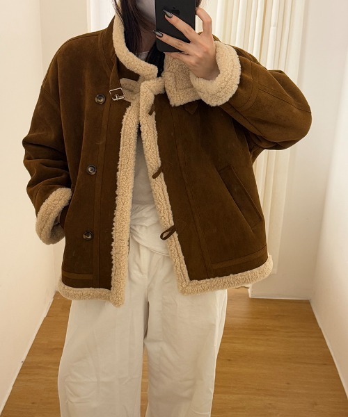 セール】フェイクムートンボアジャケット ベルトデザイン スタンド