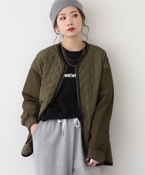 EGLANTINE(エグランティーヌ)の「EGLANTINE キルトダウン切り替えジャケット(ダウンジャケット/コート・レディース・ベージュ/カーキ・40)」の2枚目の写真