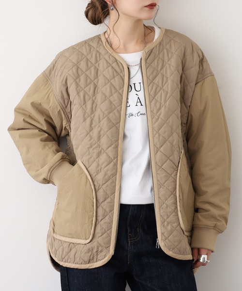 EGLANTINE(エグランティーヌ)の「EGLANTINE キルトダウン切り替えジャケット(ダウンジャケット/コート・レディース・ベージュ/カーキ・40)」の3枚目の写真