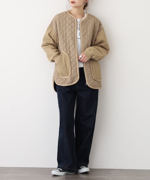 EGLANTINE(エグランティーヌ)の「EGLANTINE キルトダウン切り替えジャケット(ダウンジャケット/コート・レディース・ベージュ/カーキ・40)」の10枚目の写真