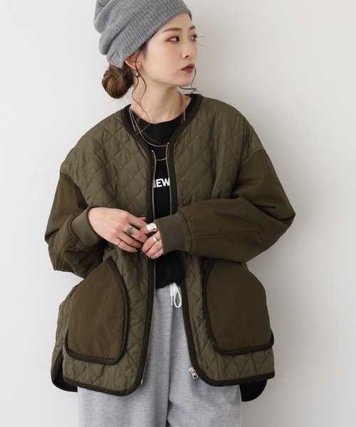 EGLANTINE(エグランティーヌ)の「EGLANTINE キルトダウン切り替えジャケット(ダウンジャケット/コート・レディース・ベージュ/カーキ・40)」の12枚目の写真