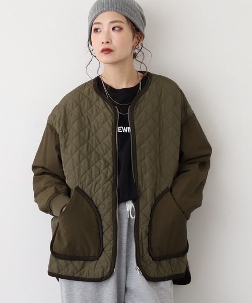 EGLANTINE(エグランティーヌ)の「EGLANTINE キルトダウン切り替えジャケット(ダウンジャケット/コート・レディース・ベージュ/カーキ・40)」の14枚目の写真