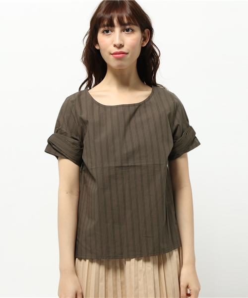 OUTLET（アウトレット）の「【Discoat Petit】ダンプストライプ袖リボンBL（シャツ/ブラウス・レディース・カーキ・MEDIUM）」の2枚目の写真