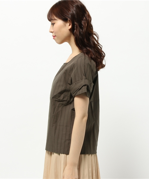 OUTLET（アウトレット）の「【Discoat Petit】ダンプストライプ袖リボンBL（シャツ/ブラウス・レディース・カーキ・MEDIUM）」の3枚目の写真