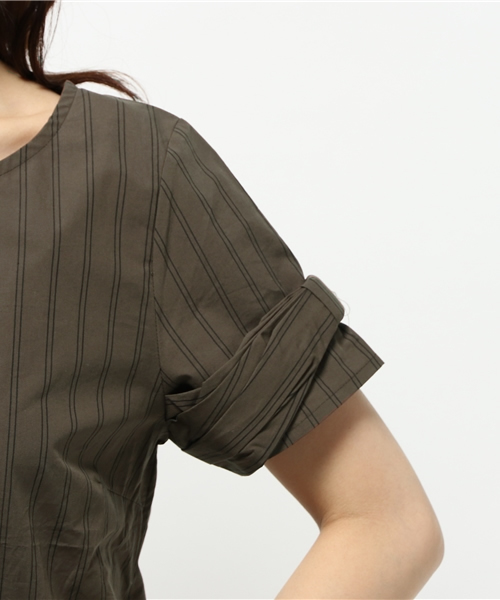 OUTLET（アウトレット）の「【Discoat Petit】ダンプストライプ袖リボンBL（シャツ/ブラウス・レディース・カーキ・MEDIUM）」の7枚目の写真