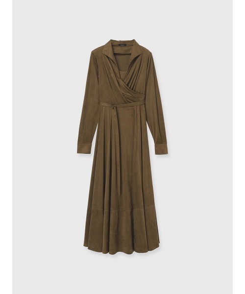 スウェードオープンカラーフレアワンピース（ワンピース）｜anuans（ア