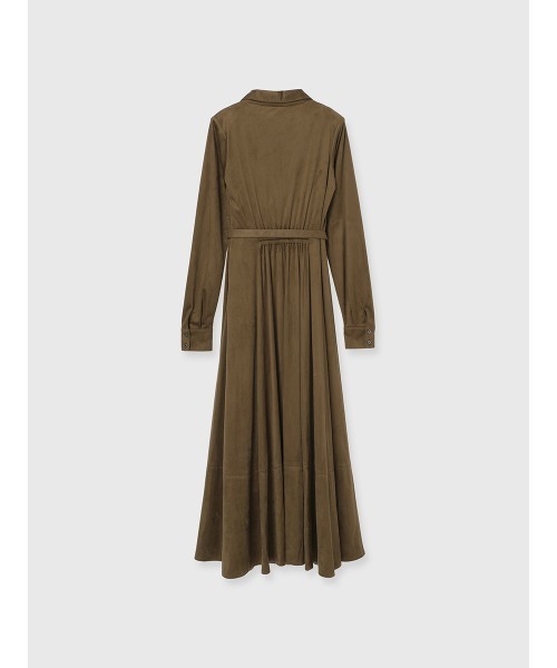 スウェードオープンカラーフレアワンピース（ワンピース）｜anuans（ア