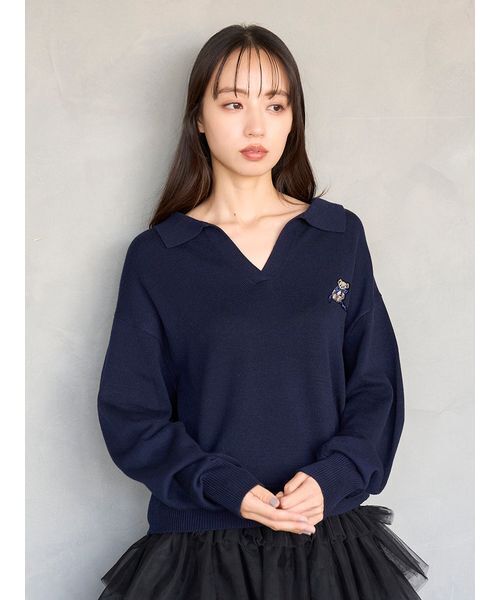 SNIDEL(スナイデル)の「リボンベアスキッパーニットプルオーバー(ニット/セーター・レディース・ネイビー/レッド/アイボリー・F)」の16枚目の写真