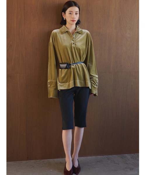 AIC.（エーアイシー）の「ベロアビッグカフスオーバーサイズポロトップス（ポロシャツ・レディース・ブラウン/ライトグリーン・FREE）」の22枚目の写真