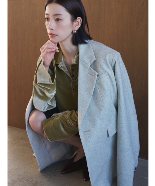 AIC.（エーアイシー）の「ベロアビッグカフスオーバーサイズポロトップス（ポロシャツ・レディース・ブラウン/ライトグリーン・FREE）」の10枚目の写真