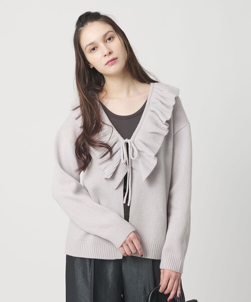 ウールレーヨン ラッフルフリル ニットカーディガン（カーディガン