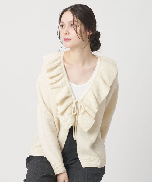 BEAUTY&YOUTH UNITED ARROWS(ビューティーアンドユースユナイテッドアローズ)の「ウールレーヨン ラッフルフリル ニットカーディガン(カーディガン/ボレロ・レディース・オフホワイト/ライラック/ダークグレー・FREE)」の12枚目の写真