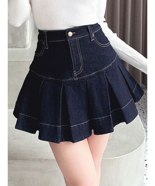 RESEXXY(リゼクシー)の「ボリュームフリルデニムスカート(デニムスカート・レディース・インディゴブルー/グレー・FREE)」の1枚目の写真