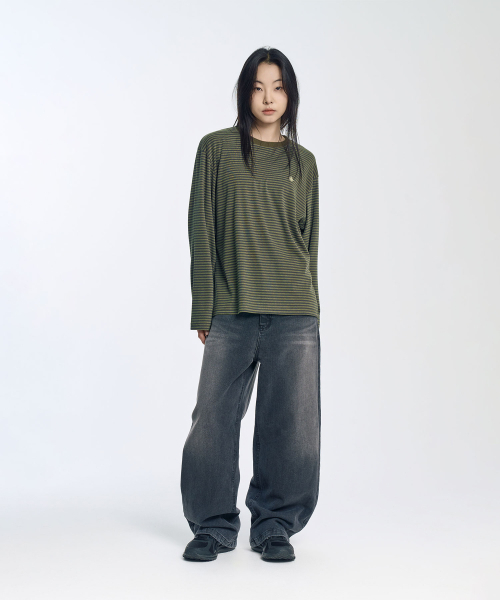 SLOW RECORD HOUSE(スローレコードハウス)の「ストライプロングスリーブ_カーキ(Tシャツ/カットソー・レディース・その他・MEDIUM/LARGE)」の8枚目の写真