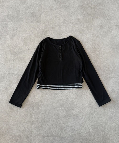 lilful(リルフル)の「【26年春夏新作】ボーダー柄 フェイクレイヤード ヘンリーネックロンT(Tシャツ/カットソー・レディース・ブラック・S/M)」の10枚目の写真