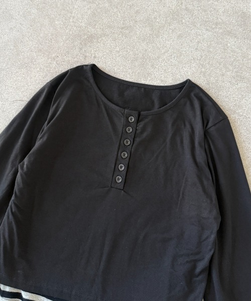 lilful(リルフル)の「【26年春夏新作】ボーダー柄 フェイクレイヤード ヘンリーネックロンT(Tシャツ/カットソー・レディース・ブラック・S/M)」の7枚目の写真