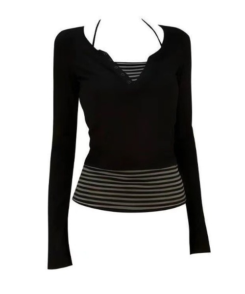 lilful(リルフル)の「【26年春夏新作】ボーダー柄 フェイクレイヤード ヘンリーネックロンT(Tシャツ/カットソー・レディース・ブラック・S/M)」の19枚目の写真