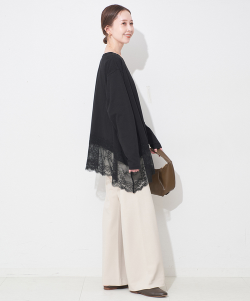 SLOBE IENA　レースコンビカットソー　ブラック 追加3》レースコンビカットソー（Tシャツ/カットソー）｜SLOBE IENA